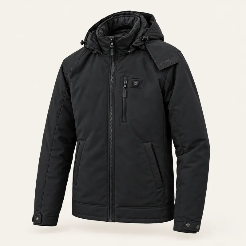 Black heated jacket with hood
