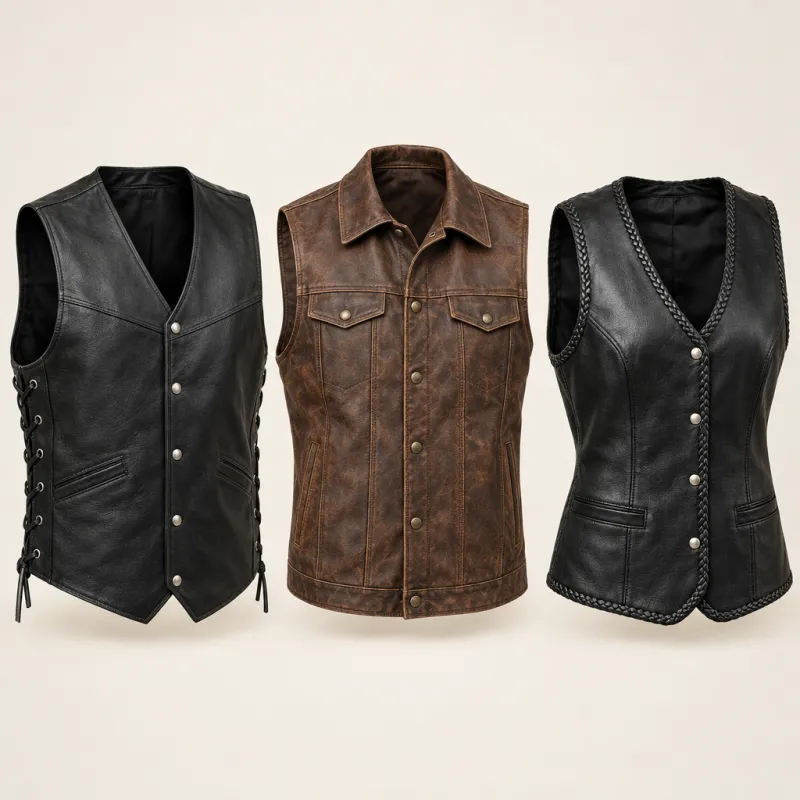 Black and brown leather vests