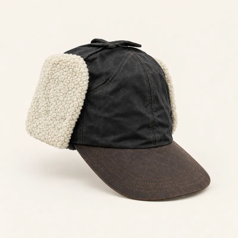 Oilskin cap with sherpa ear flaps